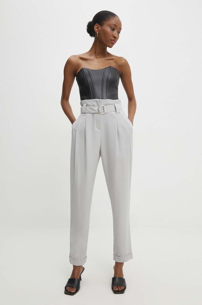 Kalhoty Answear Lab dámské, šedá barva, střih chinos, high waist