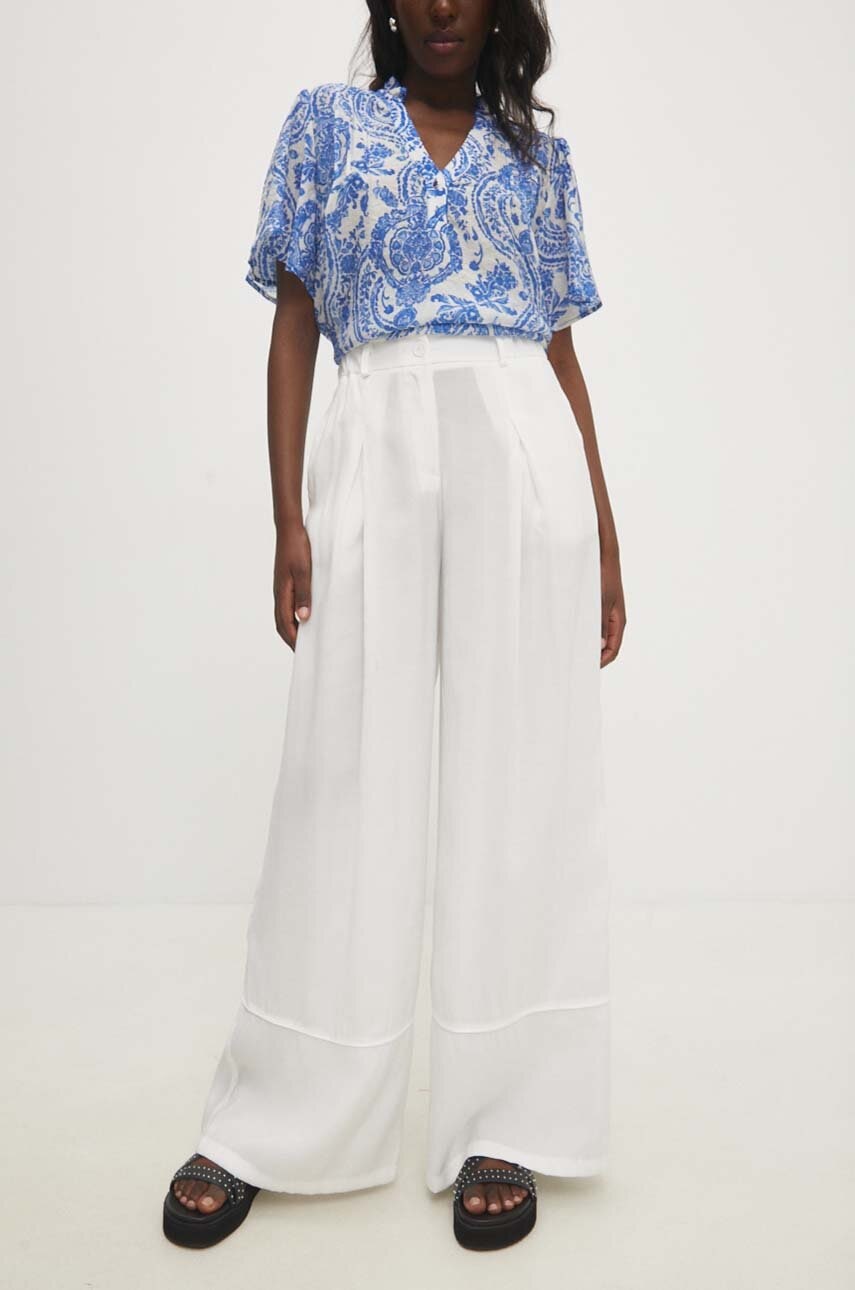 Answear Lab pantaloni femei, culoarea alb, lat, high waist