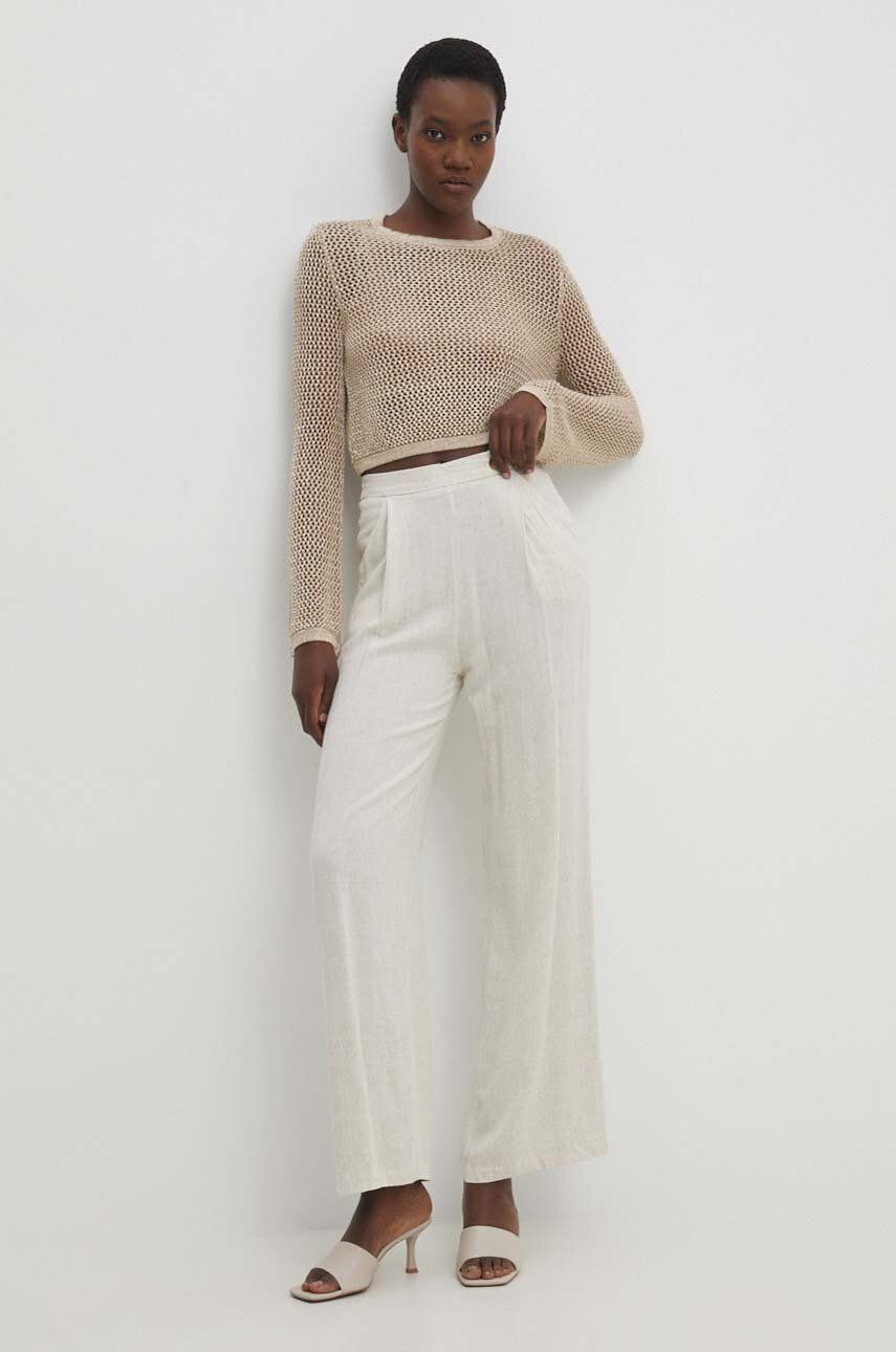 Levně Kalhoty s lněnou směsí Answear Lab béžová barva, jednoduché, high waist
