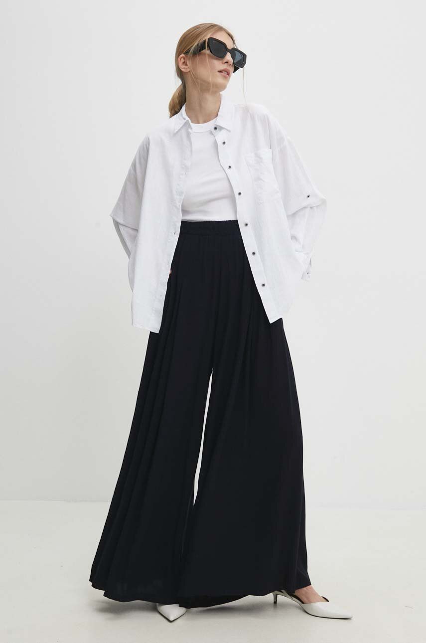 Levně Kalhoty Answear Lab dámské, tmavomodrá barva, široké, high waist