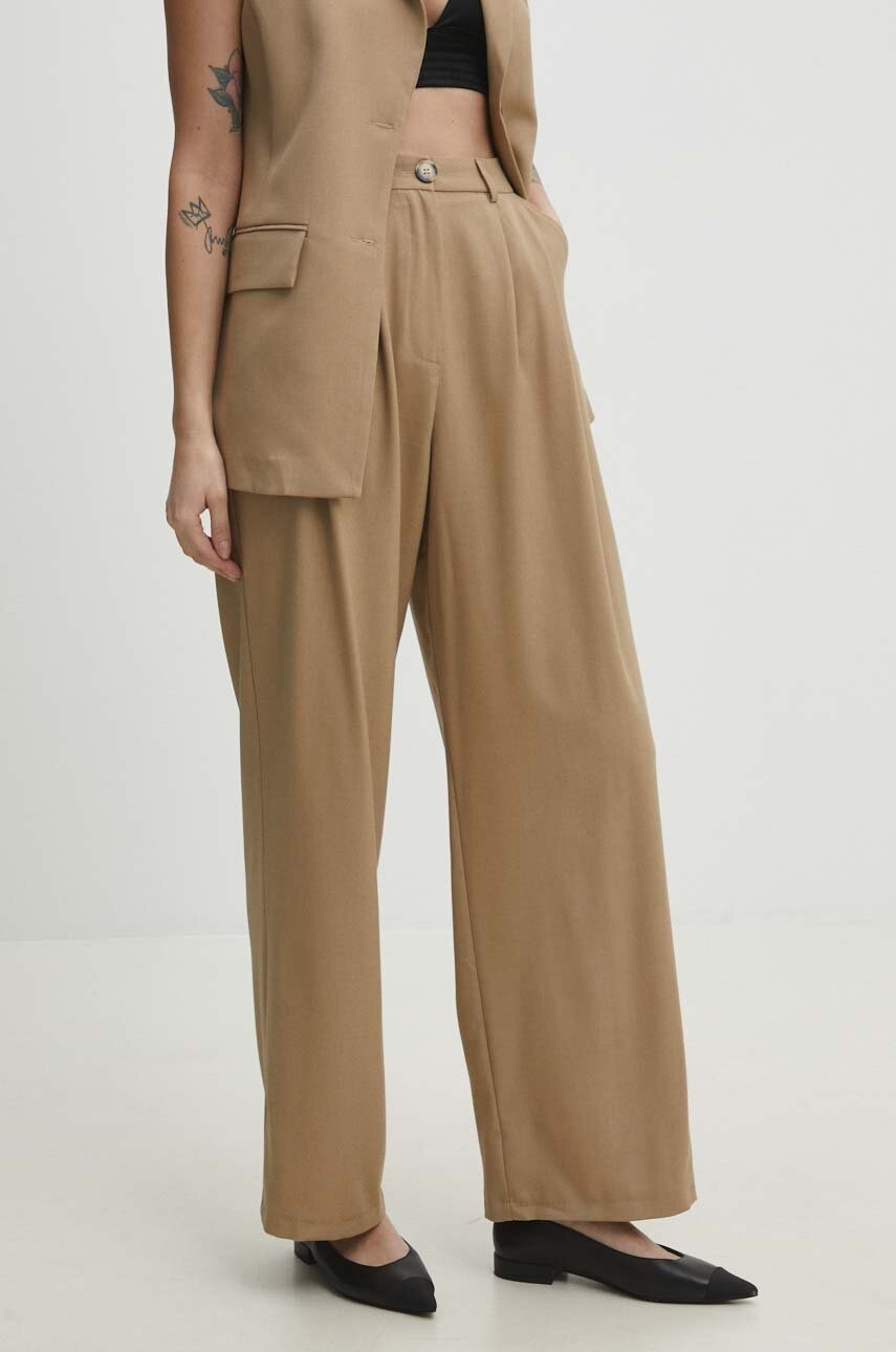 Answear Lab pantaloni femei, culoarea bej, drept, high waist