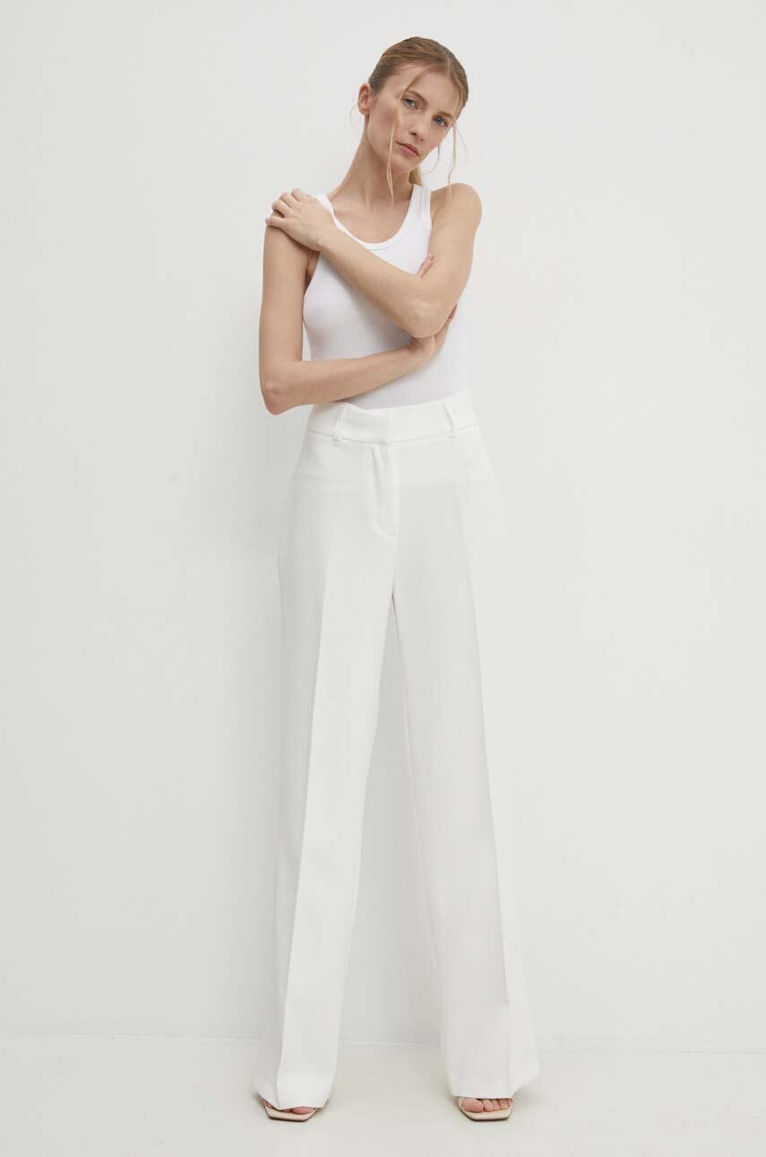 Answear Lab pantaloni femei, culoarea alb, drept, high waist