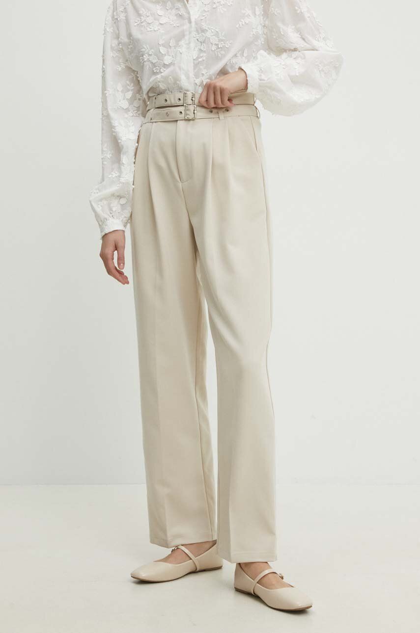 Answear Lab pantaloni femei, culoarea bej, lat, high waist