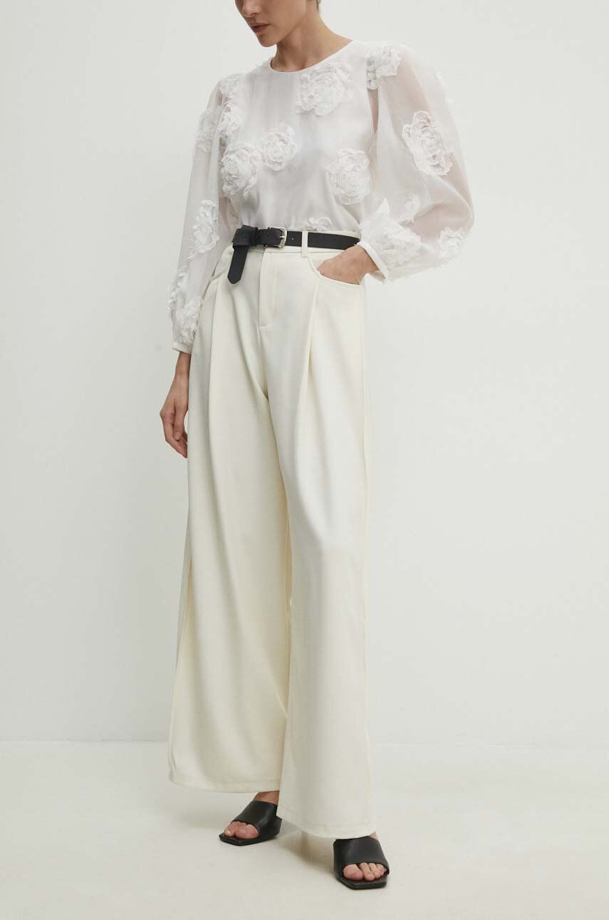 Levně Kalhoty Answear Lab dámské, béžová barva, široké, high waist
