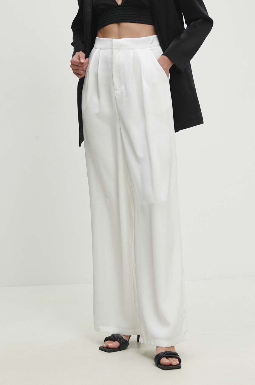 Levně Kalhoty Answear.LAB dámské, bílá barva, jednoduché, high waist