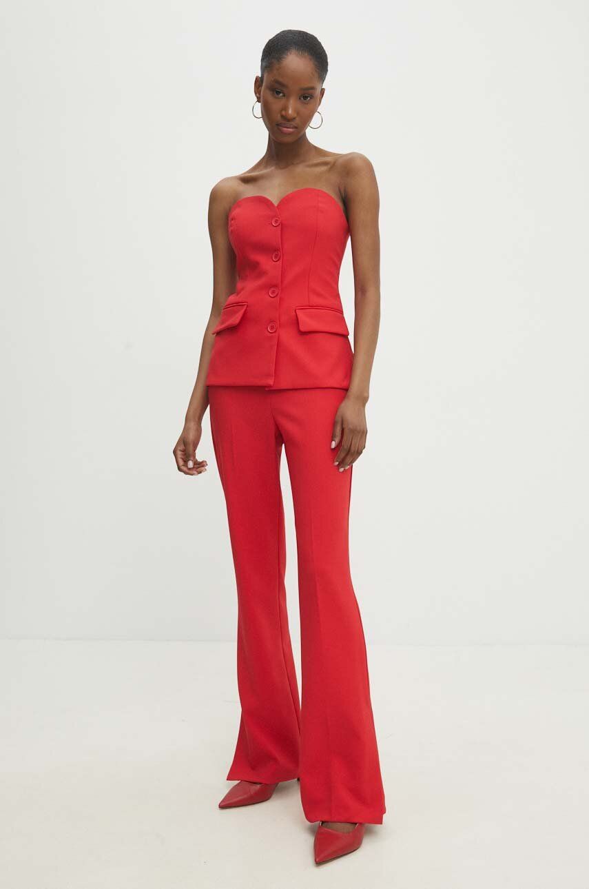 Answear Lab pantaloni femei, culoarea rosu, drept, high waist