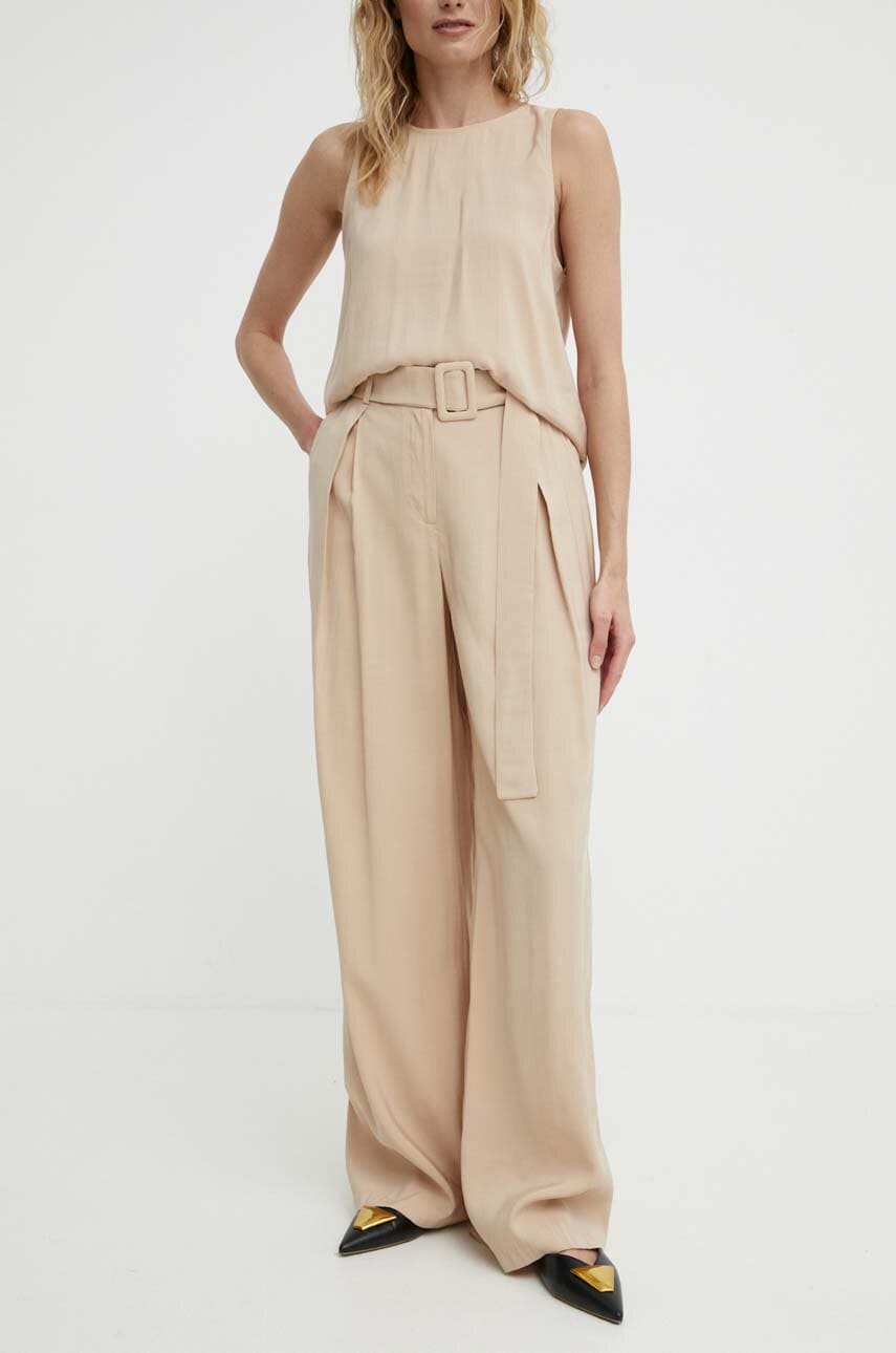 Answear Lab pantaloni femei, culoarea bej, drept, high waist