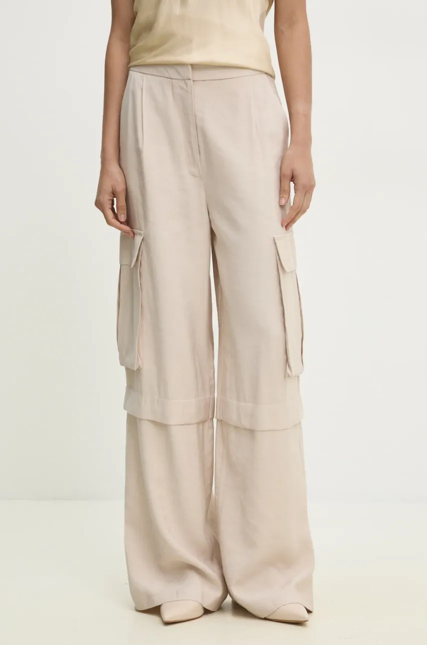 Answear Lab pantaloni femei, culoarea bej, drept, high waist