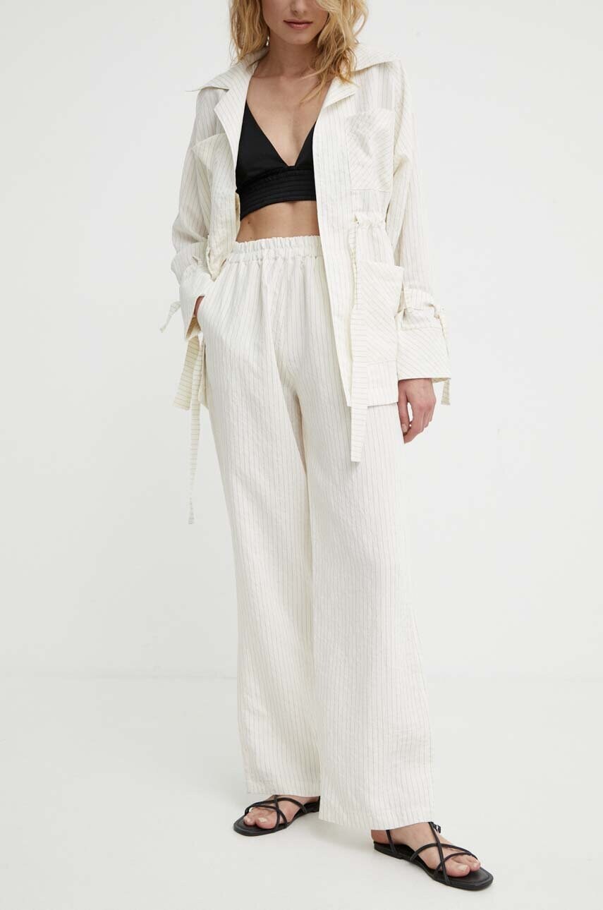 Answear Lab pantaloni femei, culoarea bej, drept, high waist