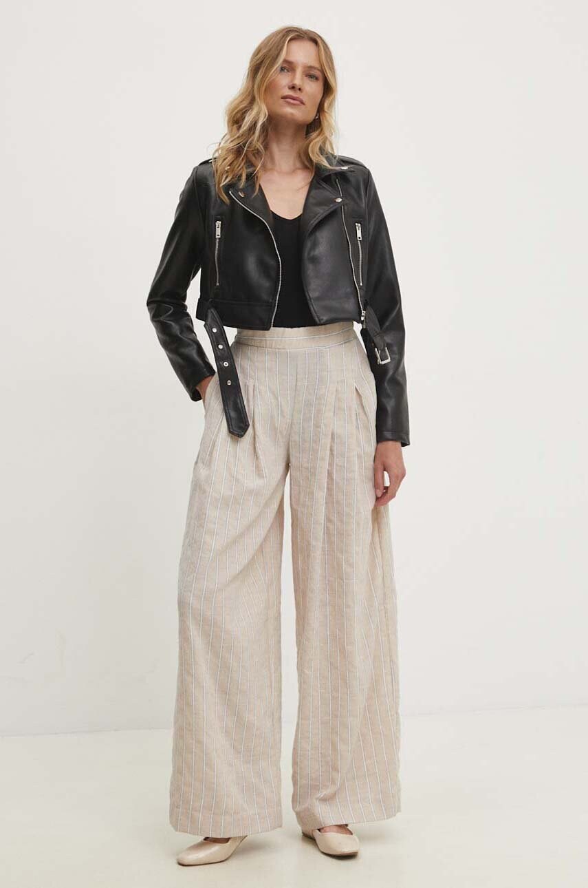 Levně Bavlněné kalhoty Answear Lab béžová barva, široké, high waist