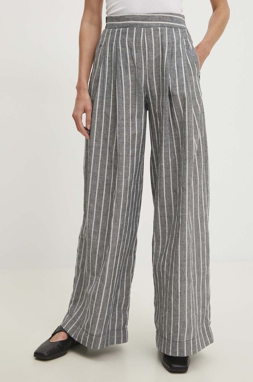 Answear Lab pantaloni de bumbac culoarea gri, lat, high waist