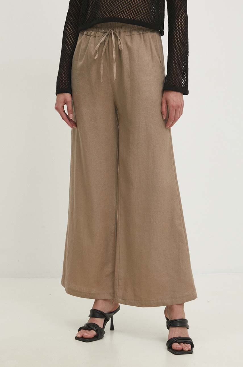 Answear Lab pantaloni din in culoarea bej, lat, high waist Answear Lab pantaloni din in culoarea bej, lat, high waist
