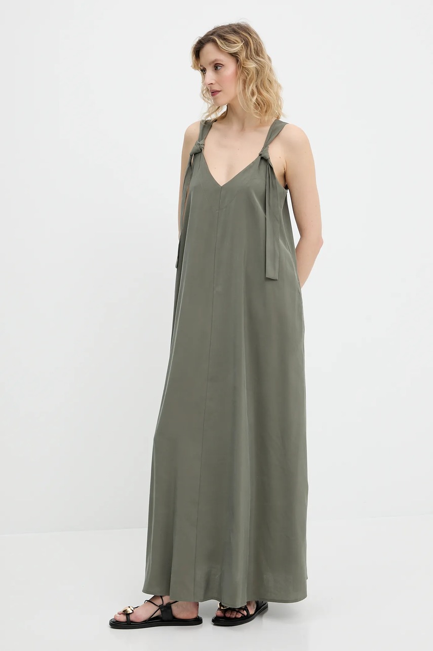 Платье Answear.LAB цвет бежевый maxi расклешённая