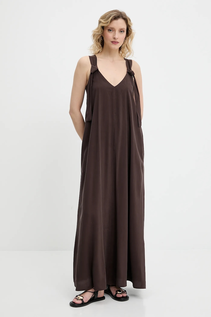 Answear.LAB sukienka kolor brązowy maxi rozkloszowana