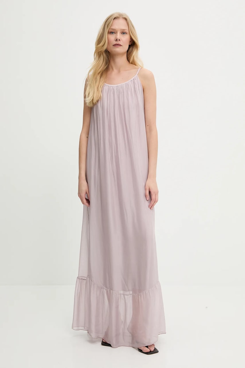 Answear Lab rochie din mătase culoarea bej, maxi, evazată