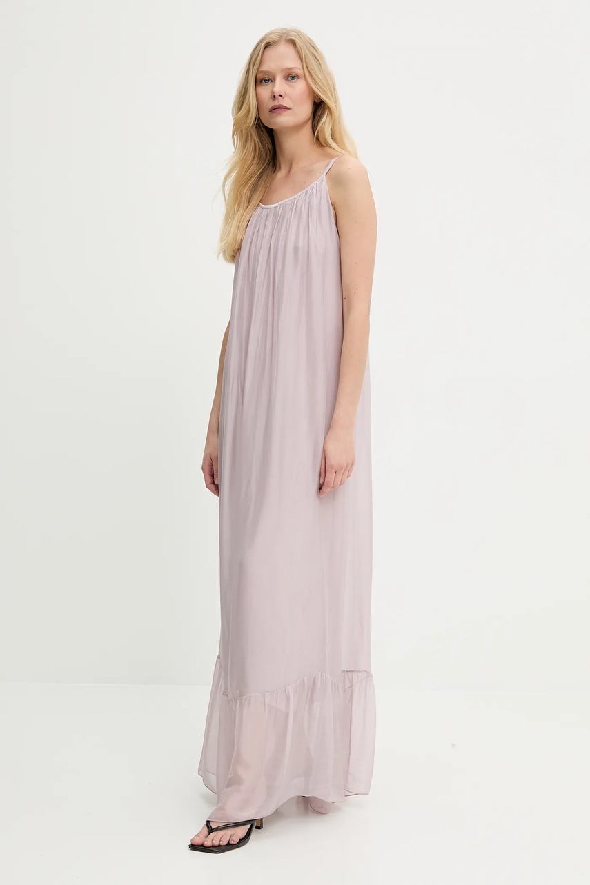 Платье с шёлком Answear.LAB цвет бежевый maxi расклешённая