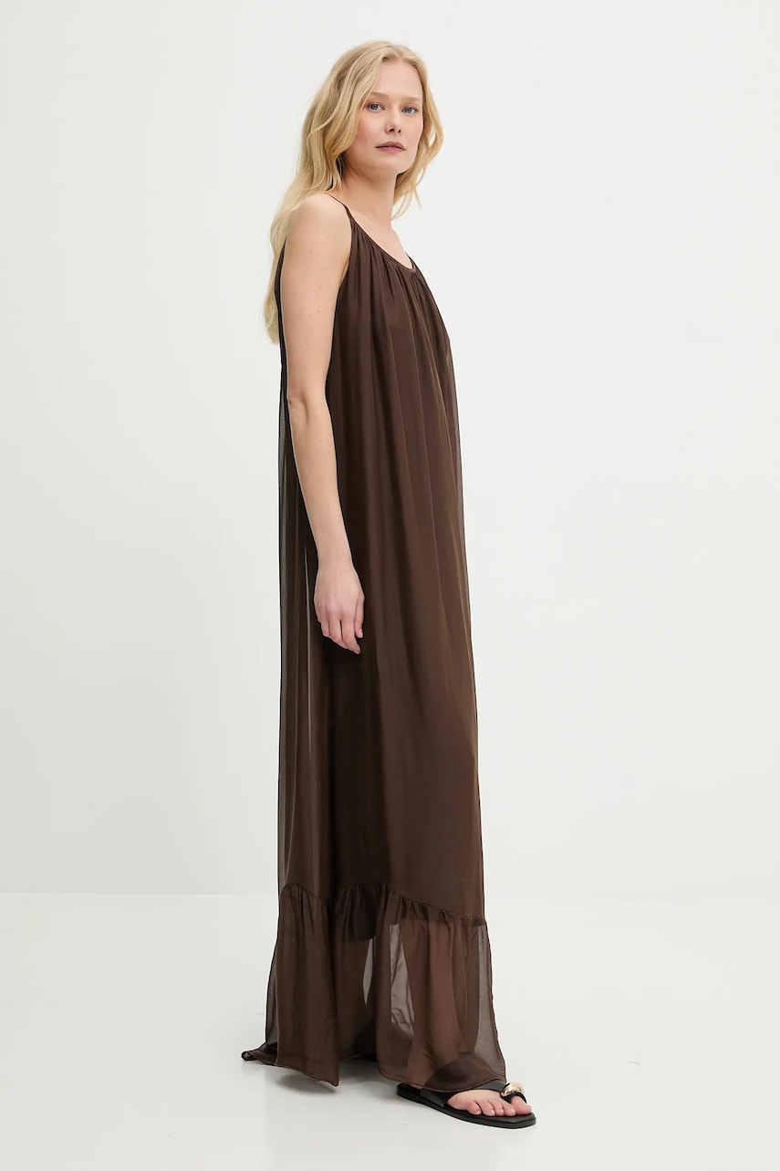 Answear Lab rochie din mătase culoarea bej, maxi, evazată