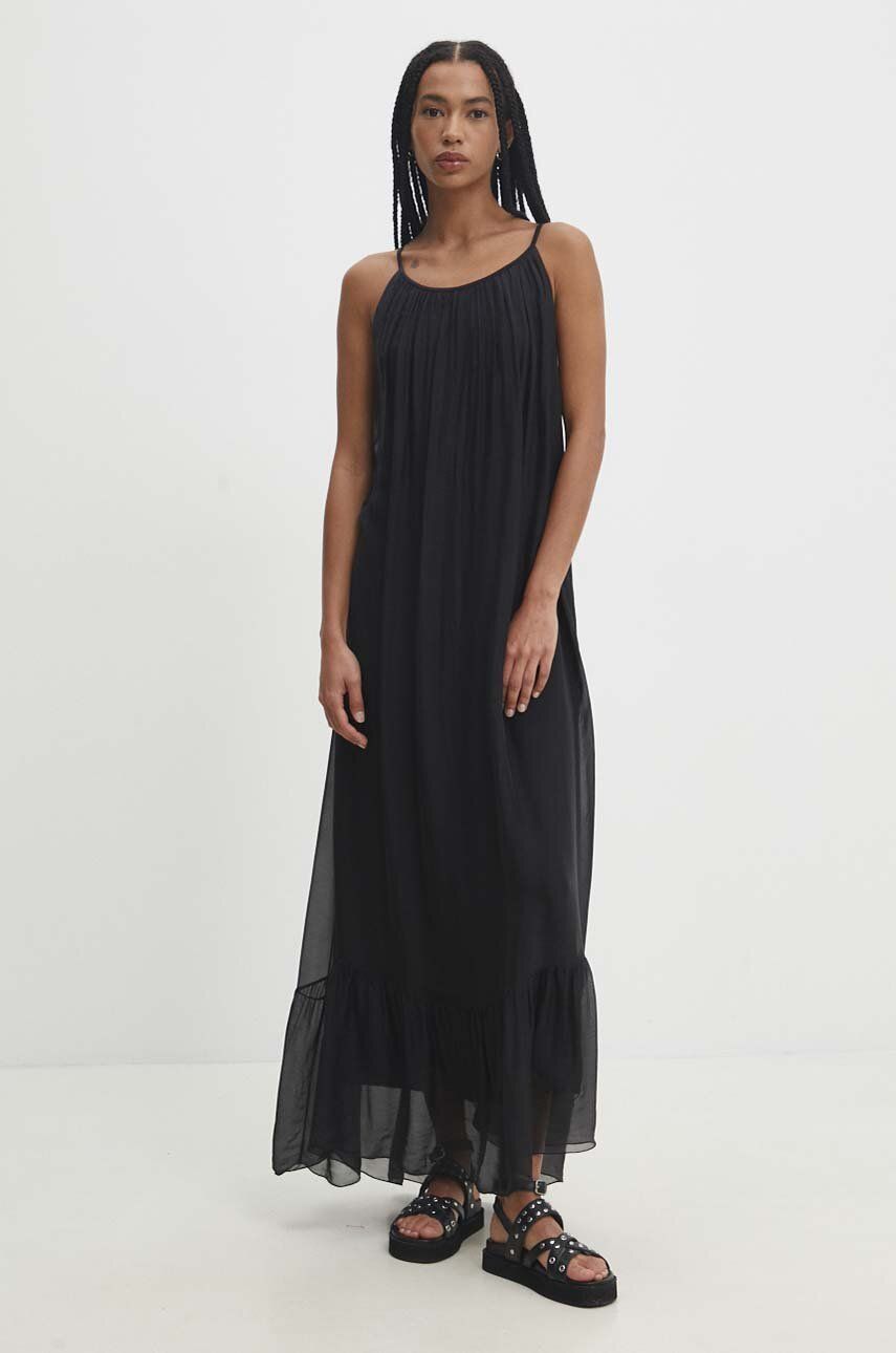 Answear Lab rochie din mătase culoarea negru, maxi, evazată