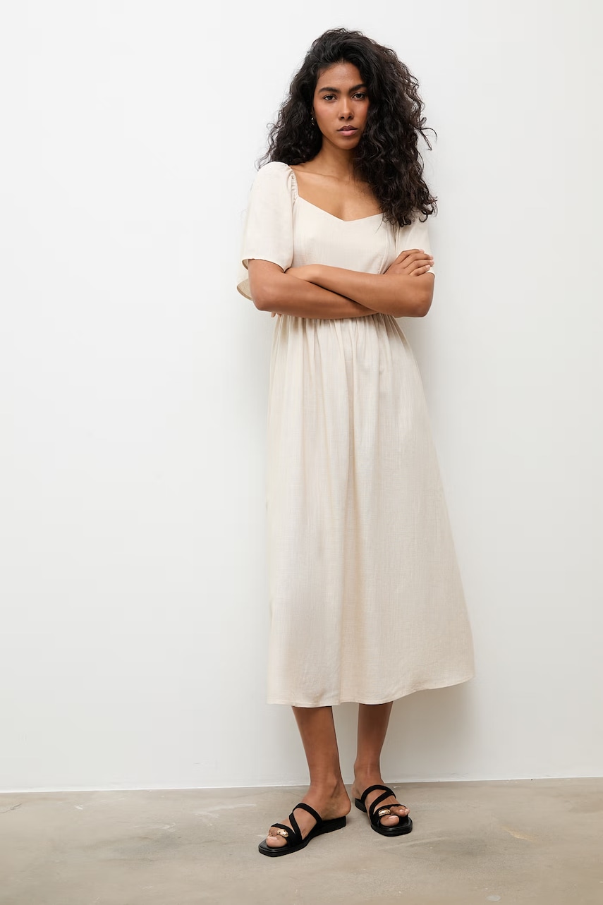 Answear.LAB sukienka z lnem beżowa gładka