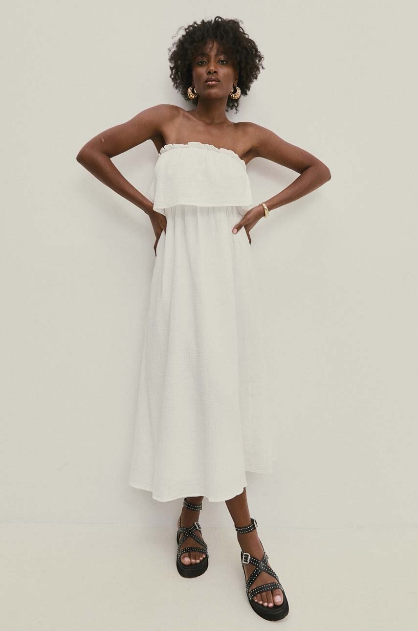 Answear Lab rochie din bumbac culoarea alb, midi, evazată