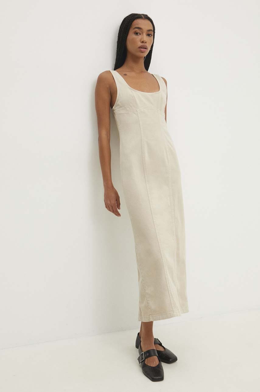 Answear Lab rochie din denim culoarea bej, midi, mulată