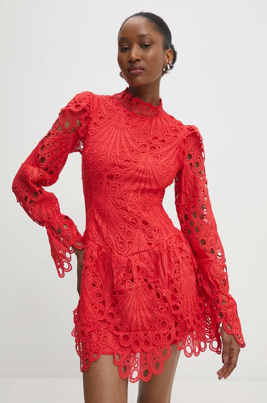 

Памучна рокля Answear Lab в червено къса разкроена, Червен