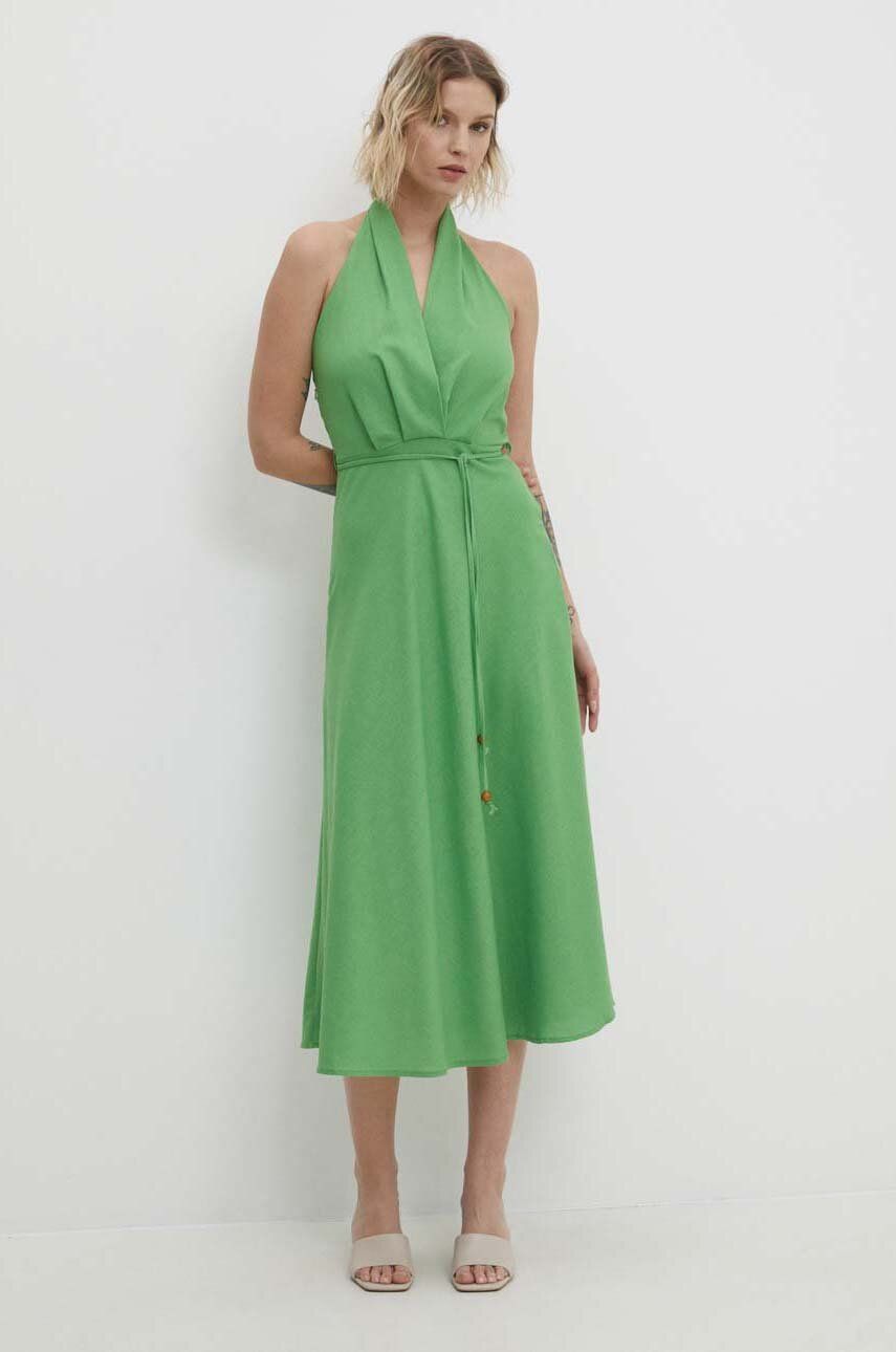 Answear Lab rochie din in culoarea verde, maxi, evazati