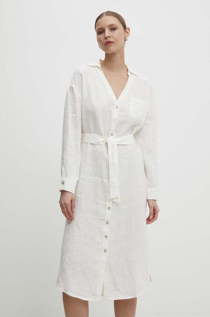 Answear Lab rochie din in culoarea alb, midi, drept