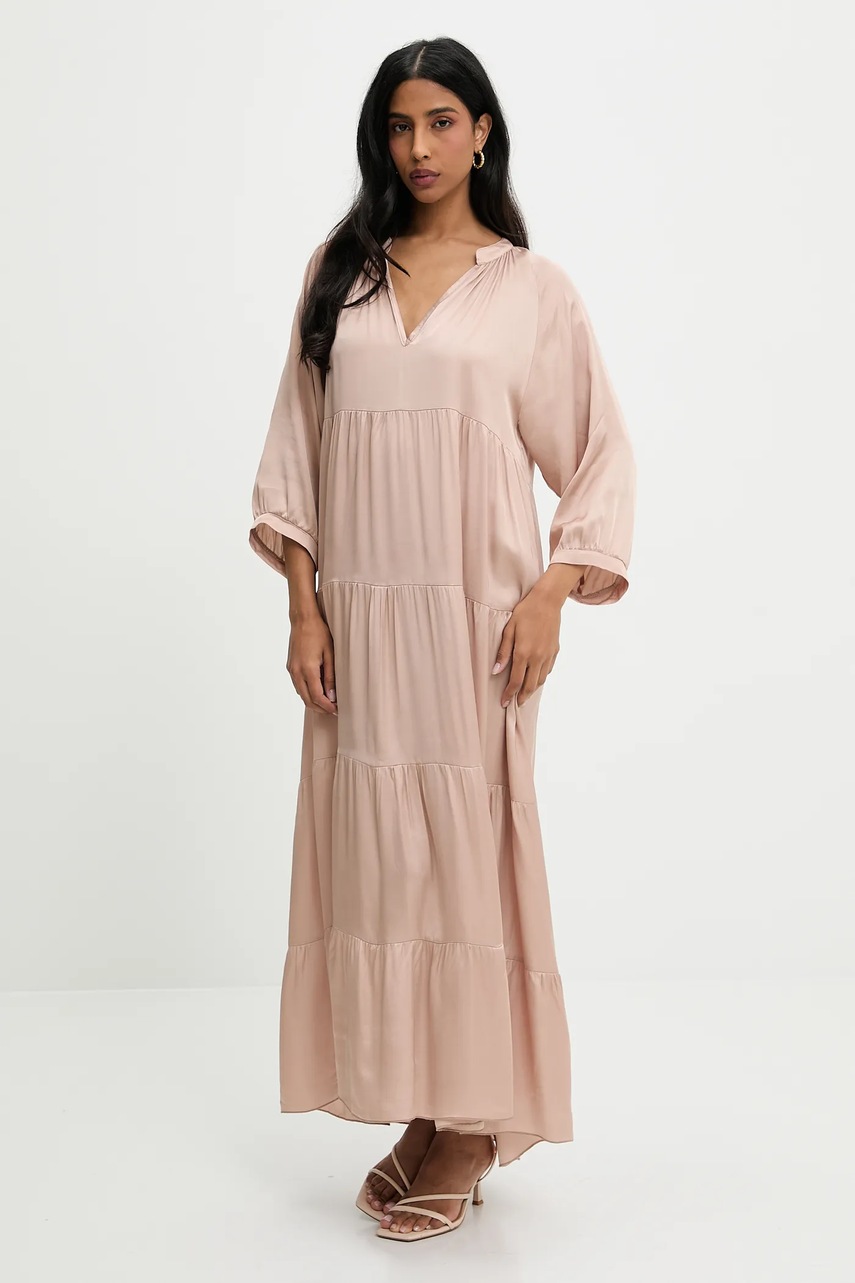 Платье Answear.LAB цвет бежевый maxi расклешённая