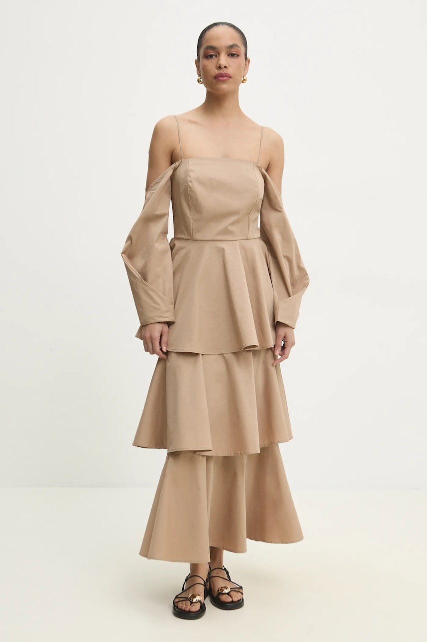 Answear Lab rochie culoarea bej, maxi, evazati Answear Lab rochie culoarea bej, maxi, evazati