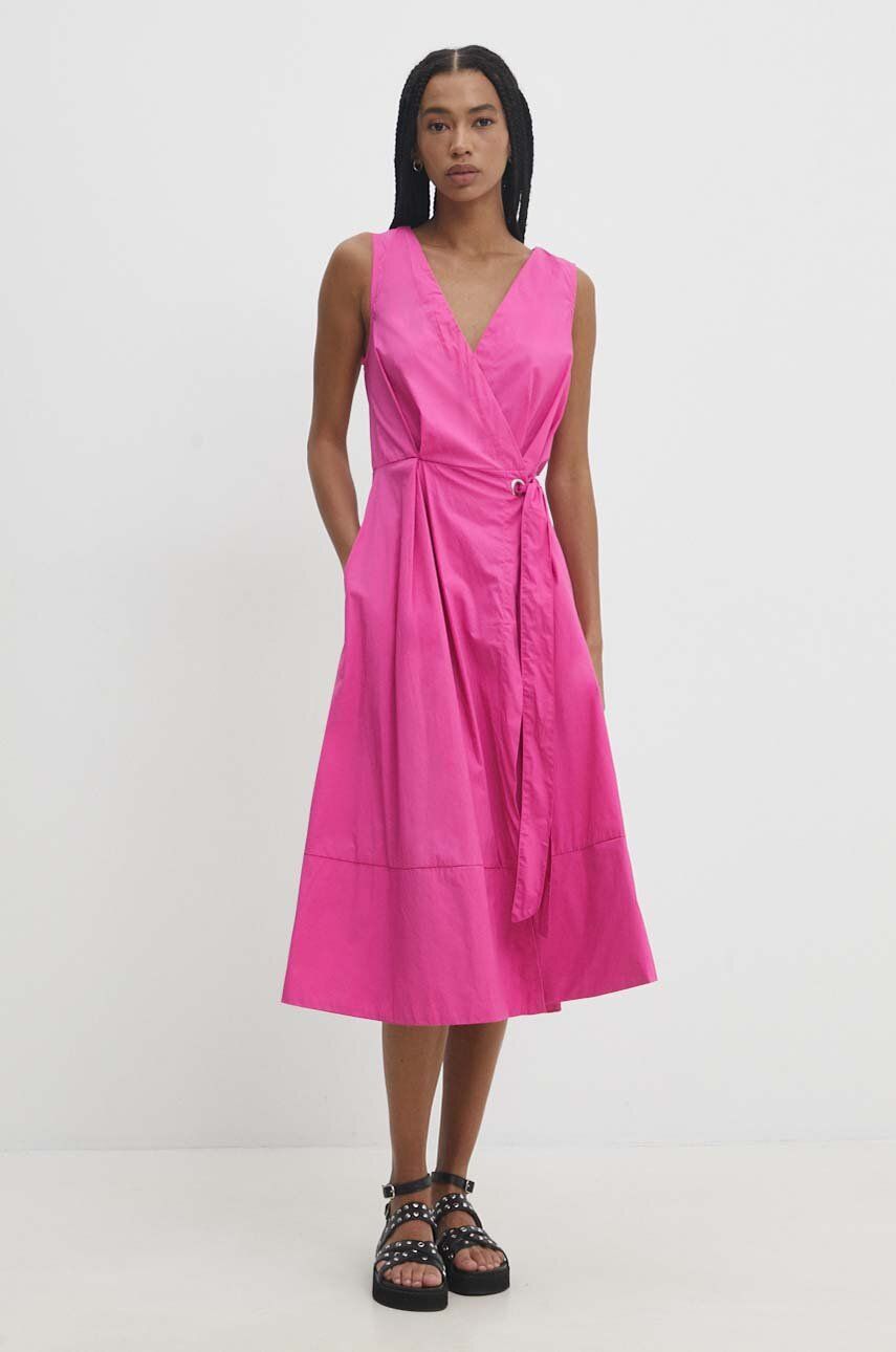 Answear Lab rochie din bumbac culoarea roz, midi, evazati