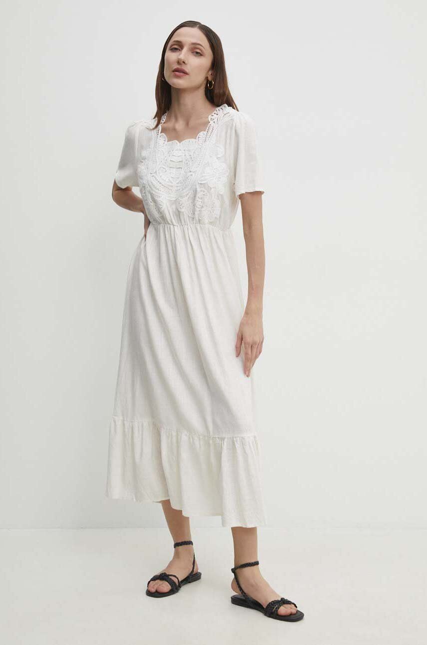 Answear Lab rochie din in culoarea alb, maxi, evazati