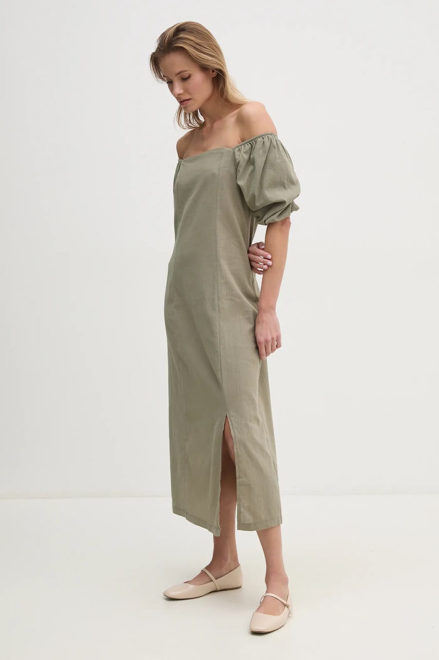 Answear Lab rochie din bumbac culoarea verde, midi, drept Answear Lab rochie din bumbac culoarea verde, midi, drept