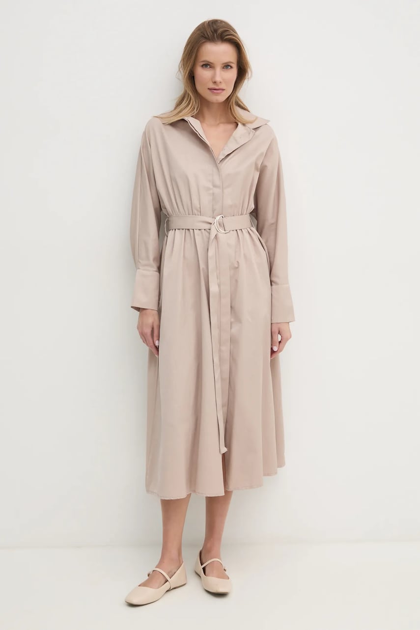 Answear Lab rochie din bumbac culoarea bej, midi, evazati Answear Lab rochie din bumbac culoarea bej, midi, evazati