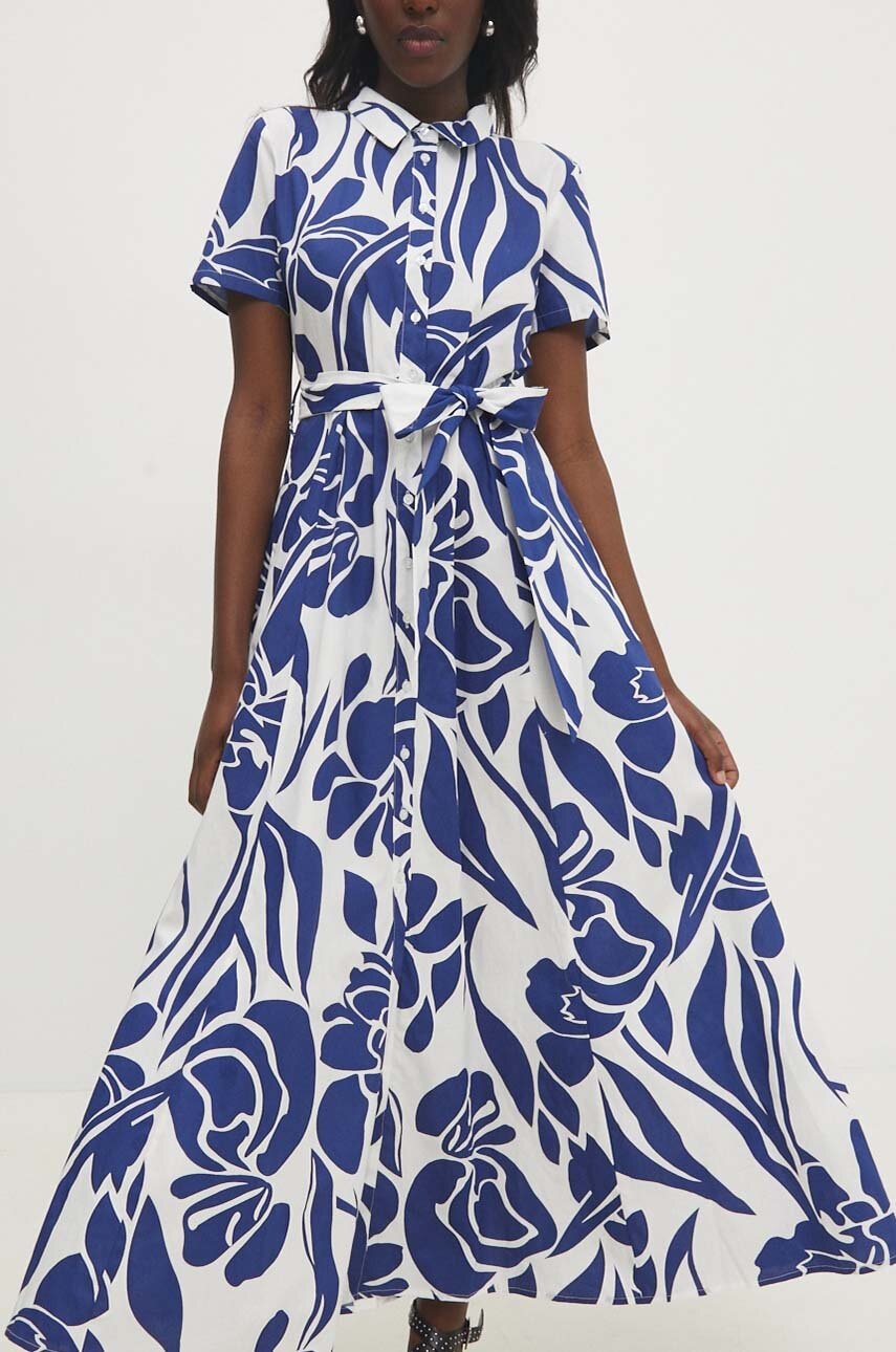Answear Lab rochie din bumbac culoarea albastru marin, maxi, evazati Answear Lab rochie din bumbac culoarea albastru marin, maxi, evazati