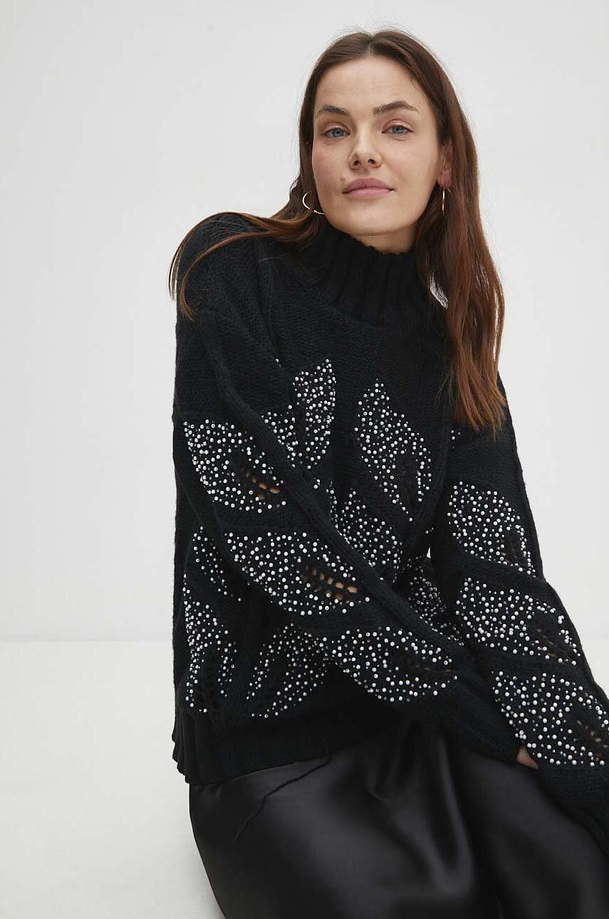 Answear Lab pulover femei, culoarea negru, călduros, cu turtleneck