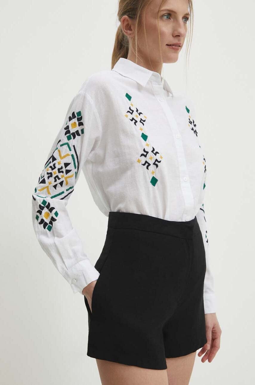 Answear Lab pantaloni scurti femei, culoarea negru, neted, high waist