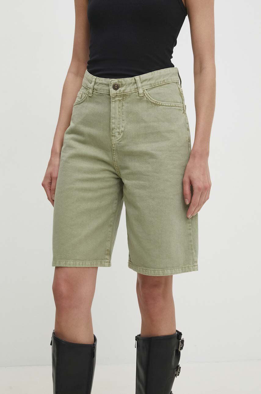 Answear Lab pantaloni scurti jeans femei, culoarea verde, neted, high waist