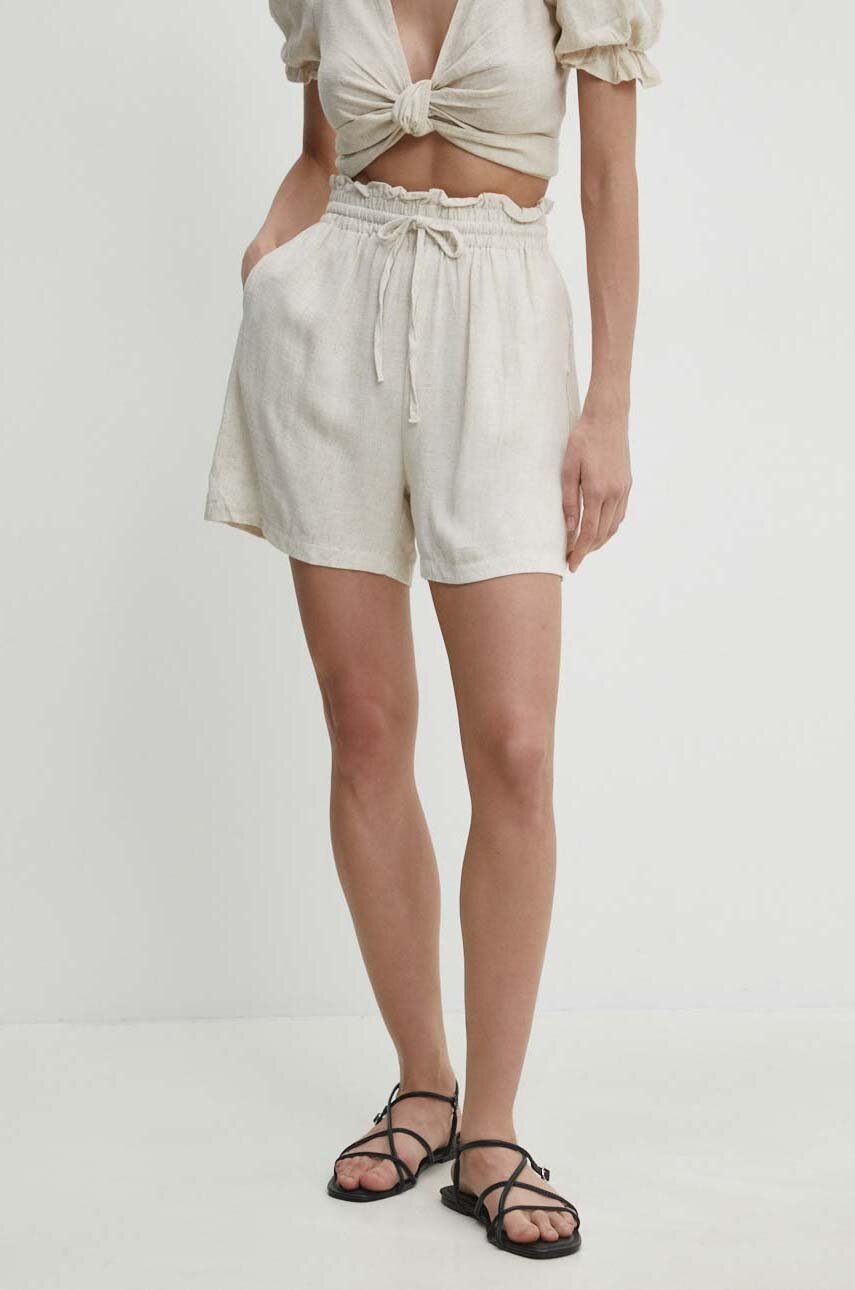 

Къс панталон с лен Answear Lab в бежово с меланжов десен с висока талия, Бежов