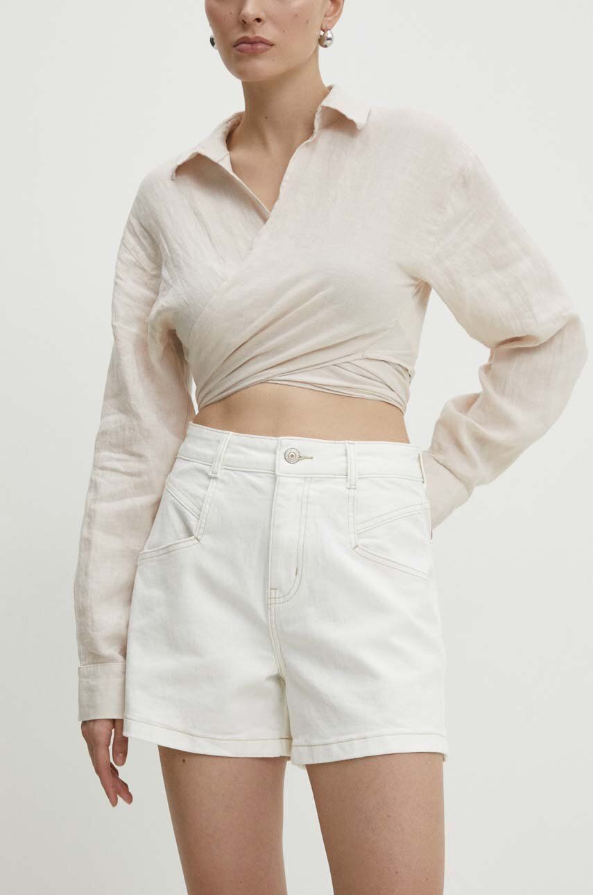 Levně Džínové šortky Answear Lab dámské, bílá barva, hladké, high waist
