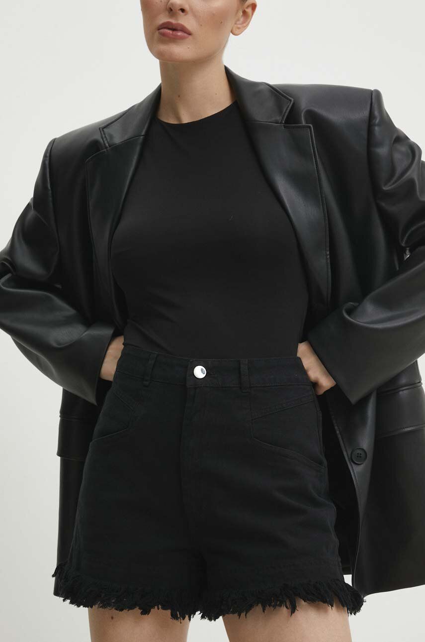 Levně Džínové šortky Answear Lab dámské, černá barva, hladké, high waist