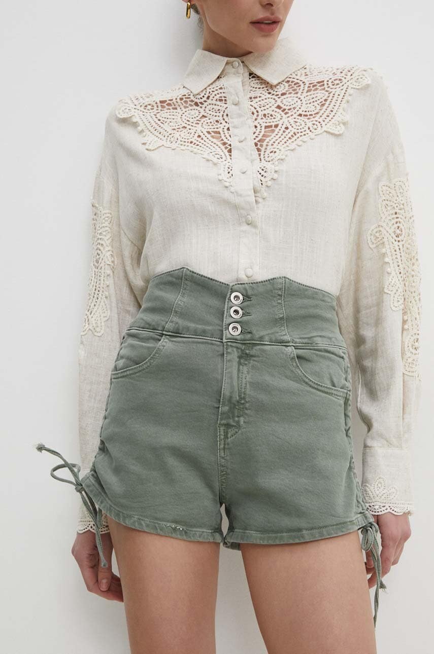 Answear Lab pantaloni scurti jeans femei, culoarea verde, neted, high waist Answear Lab pantaloni scurti jeans femei, culoarea verde, neted, high waist