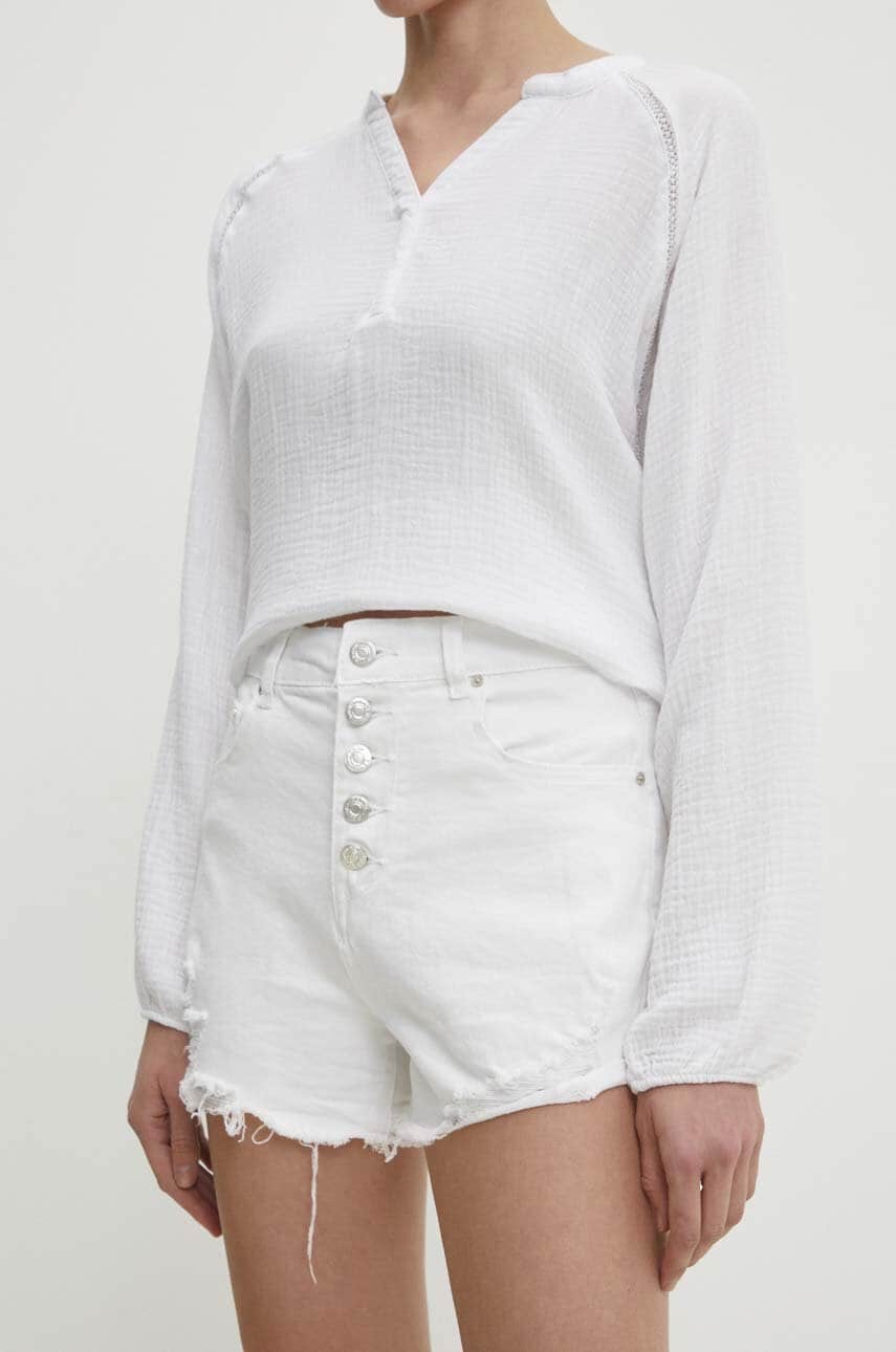 Answear Lab pantaloni scurti jeans femei, culoarea alb, neted, high waist