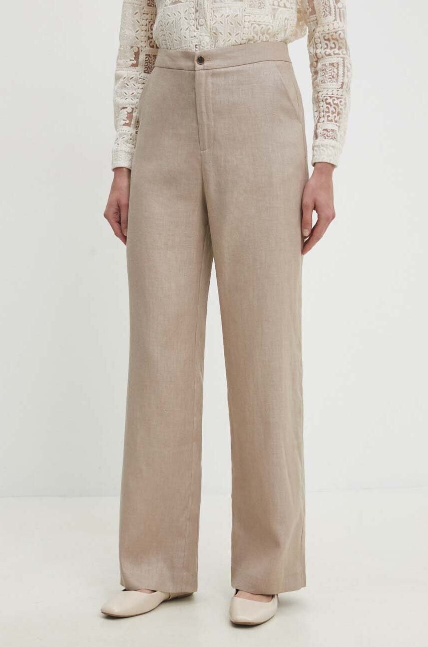 Answear Lab pantaloni din in culoarea bej, lat, high waist