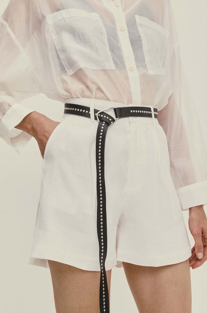 Answear Lab pantaloni scurti femei, culoarea alb, neted, high waist