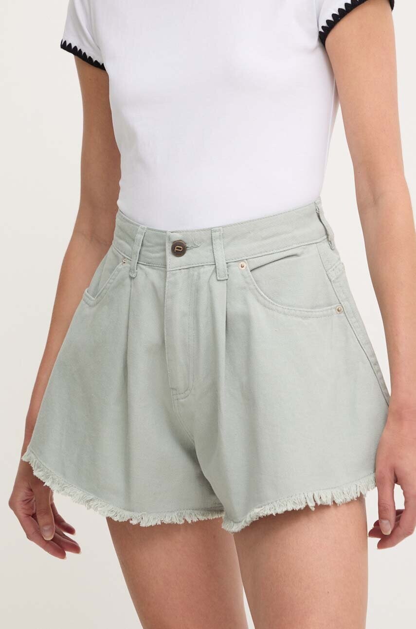 Answear Lab pantaloni scurti jeans femei, culoarea turcoaz, neted, high waist