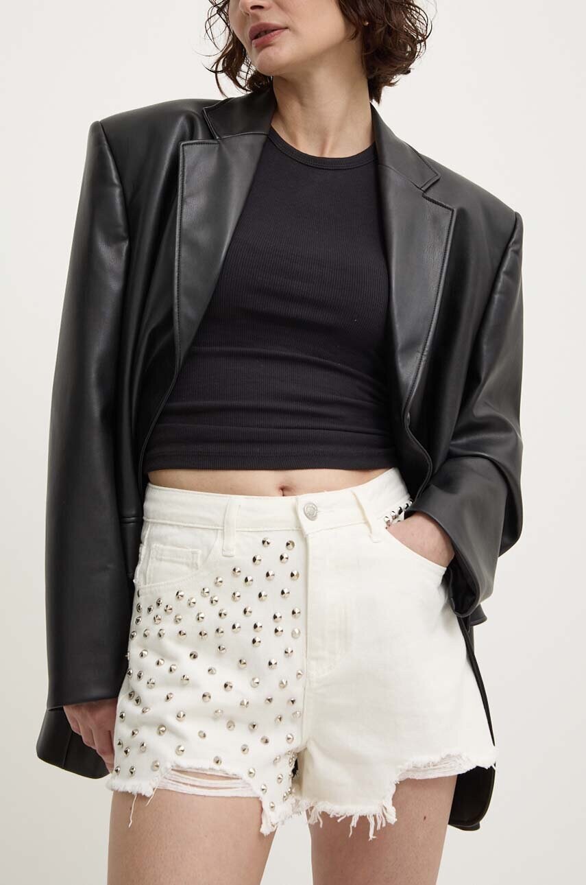 Levně Džínové šortky Answear Lab dámské, bílá barva, s aplikací, high waist