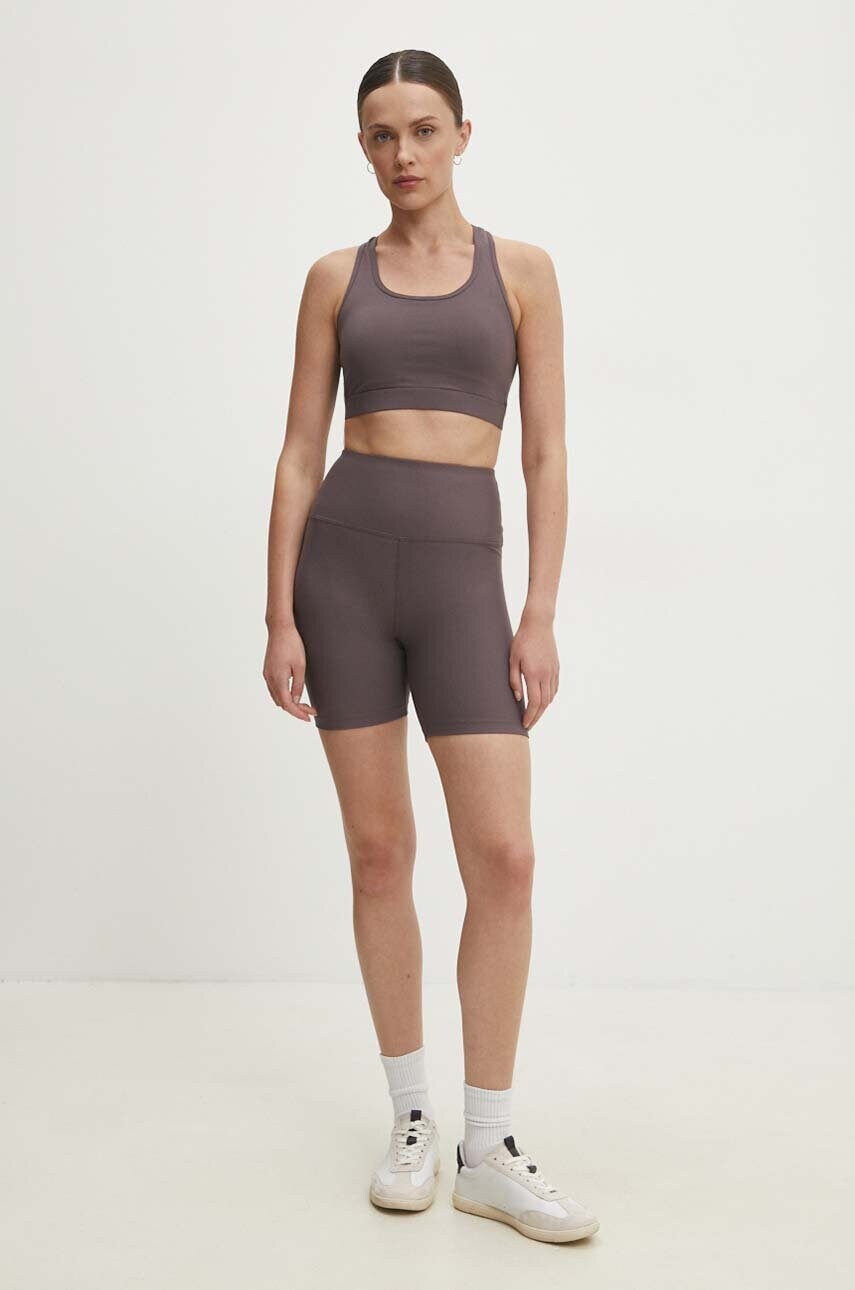 Answear Lab pantaloni scurti femei, culoarea maro, neted, high waist