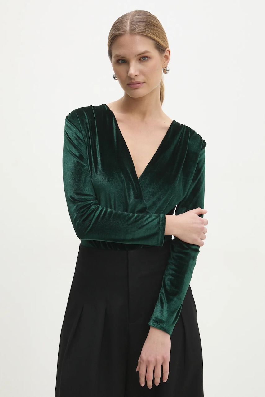 Answear Lab body din catifea culoarea verde, neted Answear Lab body din catifea culoarea verde, neted