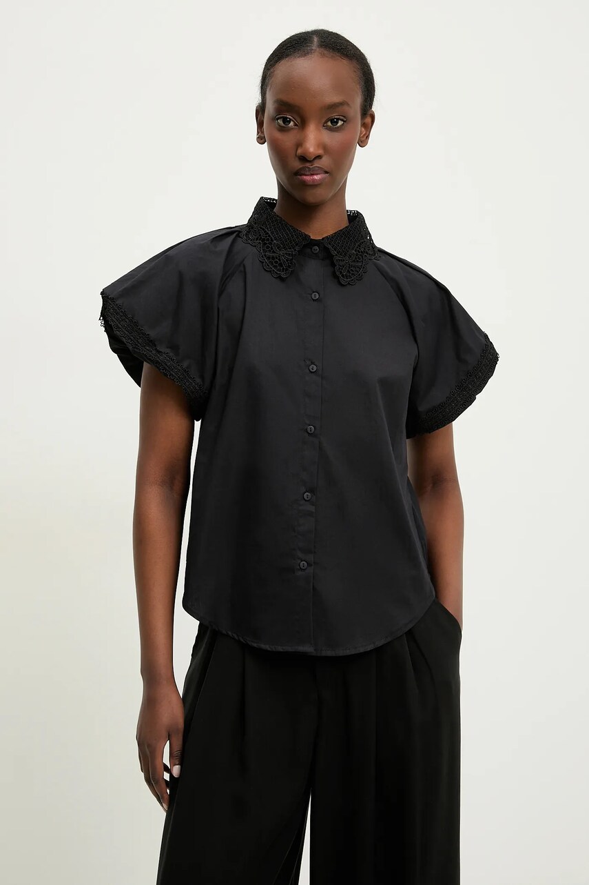 Answear Lab camasa din bumbac femei, culoarea negru, cu guler clasic, regular